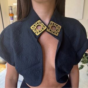 Cynthia Rowley Black Textured Bolero with Gold Details